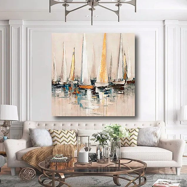 Simple Painting Ideas for Dining Room, Sail Boat Paintings, Acrylic Painting on Canvas, Modern Acrylic Canvas Painting, Oversized Canvas Painting for Sale