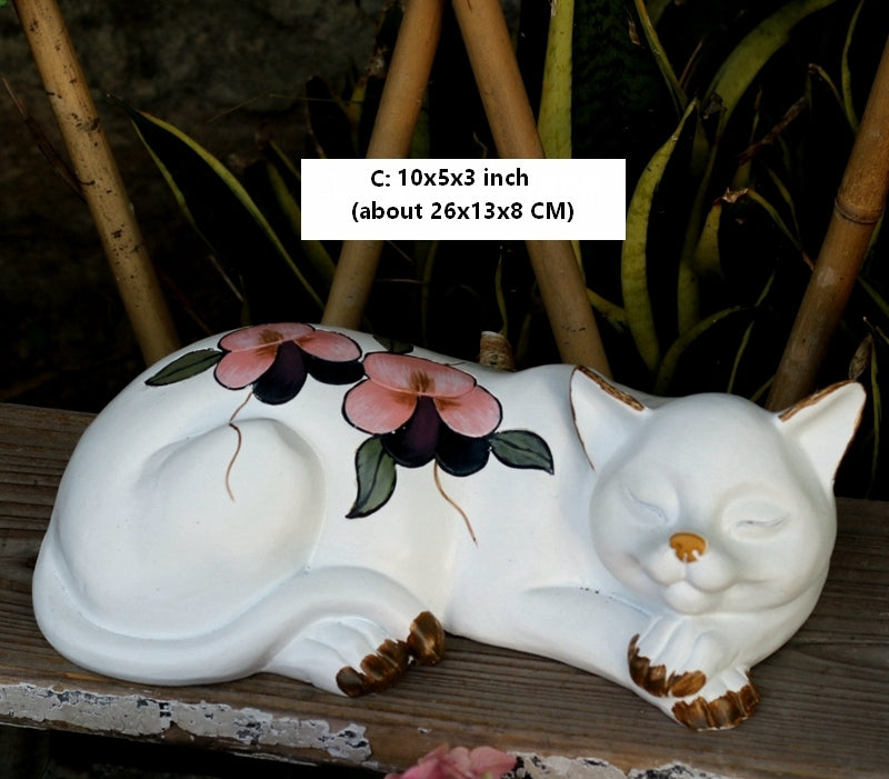 Lovely Cat Statues. Sleeping Cats Resin Statues. Garden Courtyard Decoration. Villa Outdoor Decor Gardening Ideas. House Warming Gift