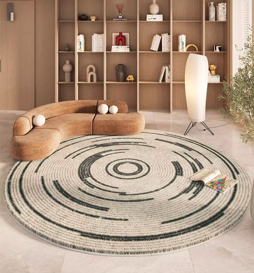 Geometric Modern Rugs for Bedroom, Thick Round Rugs for Dining Room, Modern Area Rugs under Coffee Table, Abstract Contemporary Round Rugs