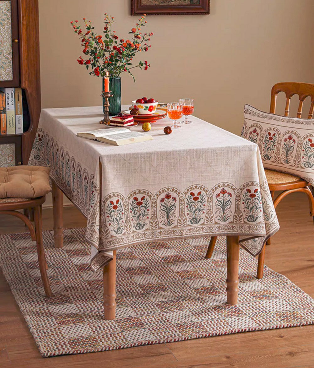 Rustic Farmhouse Table Cloth, Flower Pattern Linen Tablecloth for Round Table, Modern Rectangle Tablecloth Ideas for Dining Room Table