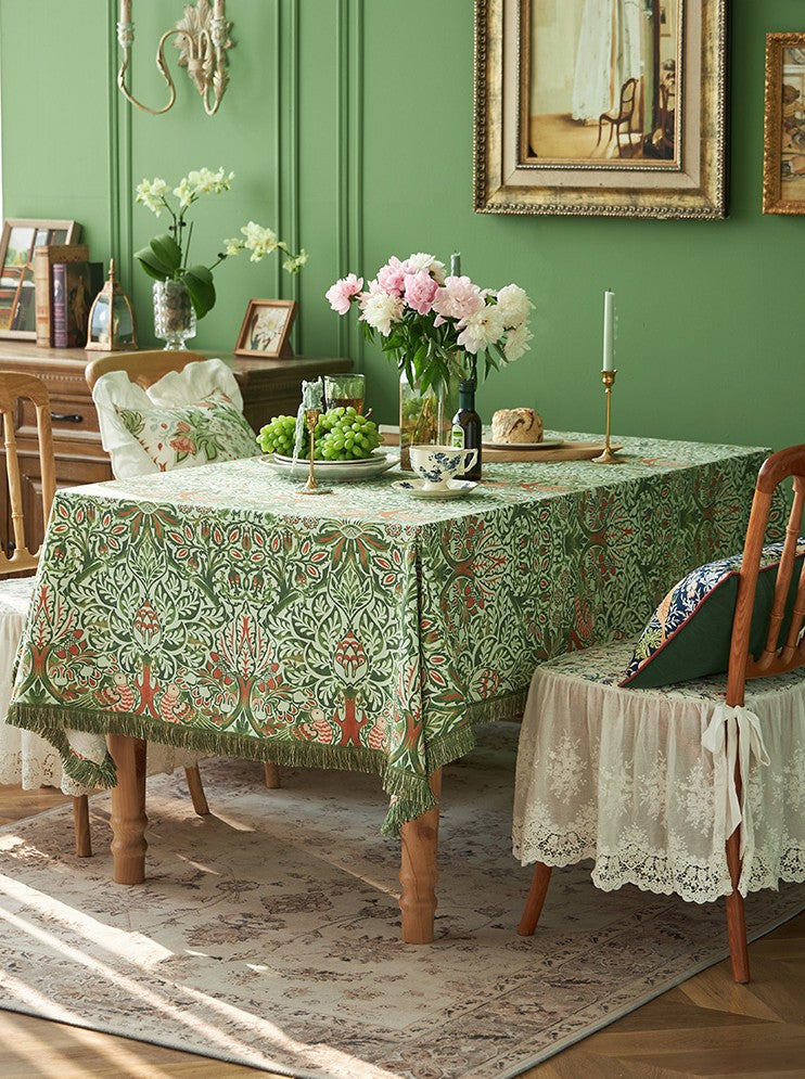 Green Flower Pattern Tablecloth for Home Decoration, Large Square Tablecloth for Round Table, Extra Large Rectangle Tablecloth for Dining Room Table
