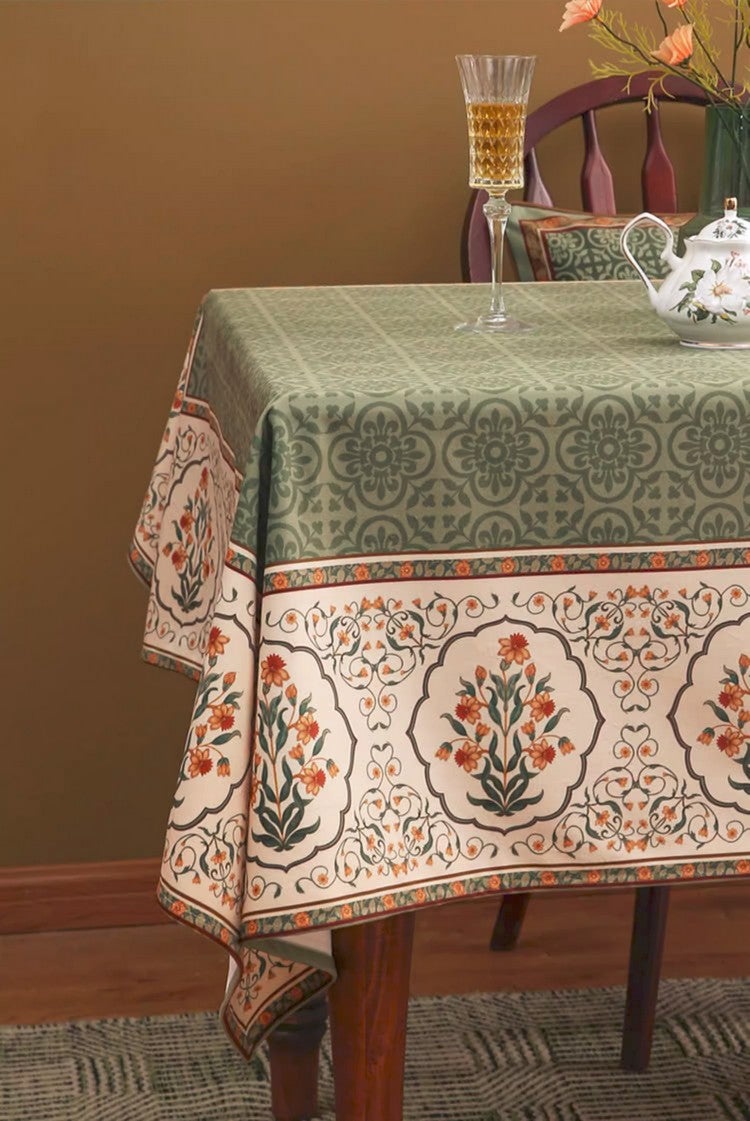 Rectangle Table Cover Ideas for Dining Table, Square Tablecloth for Round Table, Green Flower Pattern Table Cover for Kitchen, Outdoor Picnic Tablecloth