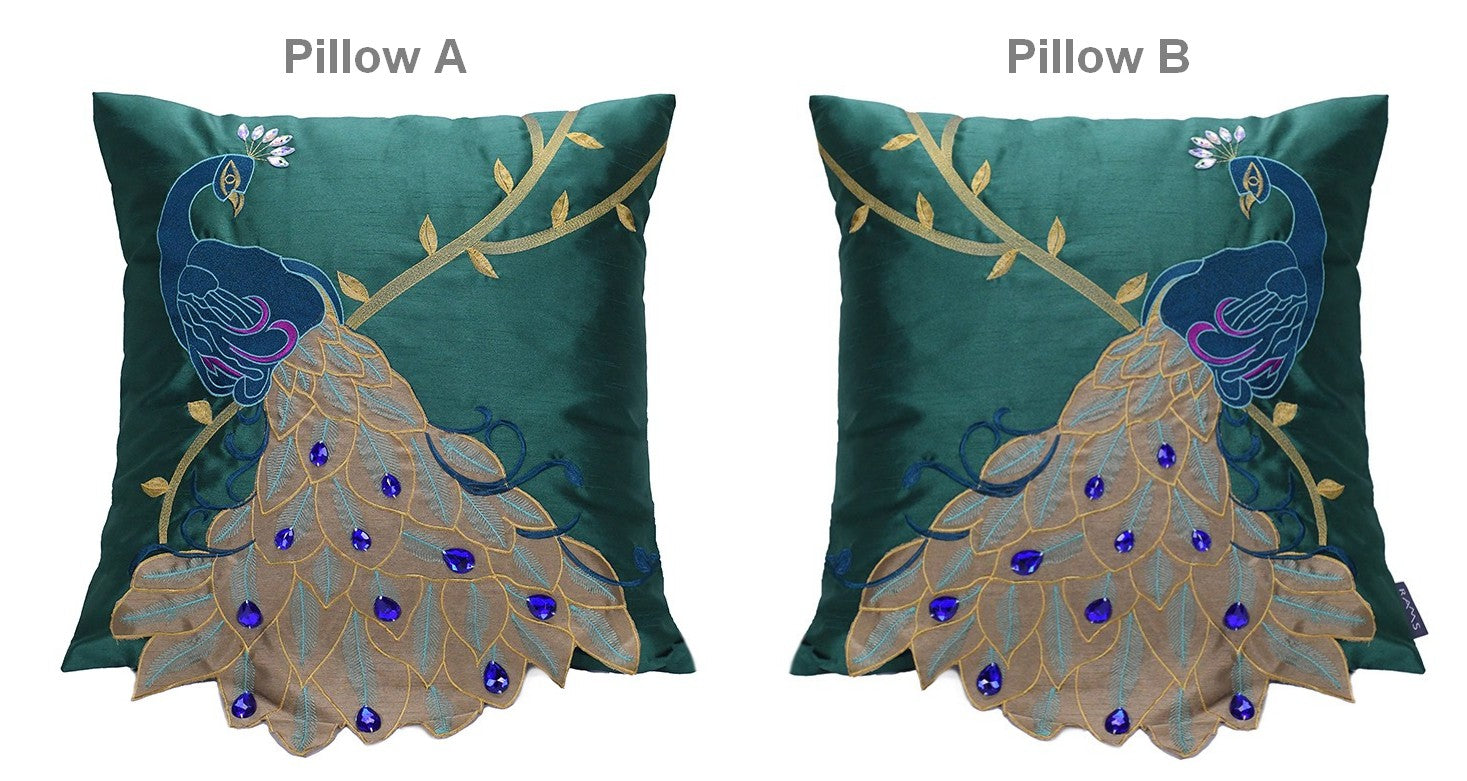 Decorative Sofa Pillows, Decorative Pillows for Couch,Beautiful Decorative Throw Pillows, Green Embroider Peacock Cotton and linen Pillow Cover