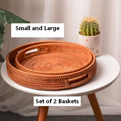 Cute Rattan Basket with Handle, Fruit Basket, Handmade Round Basket with Handle, Storage Baskets for Kitchen and Bathroom