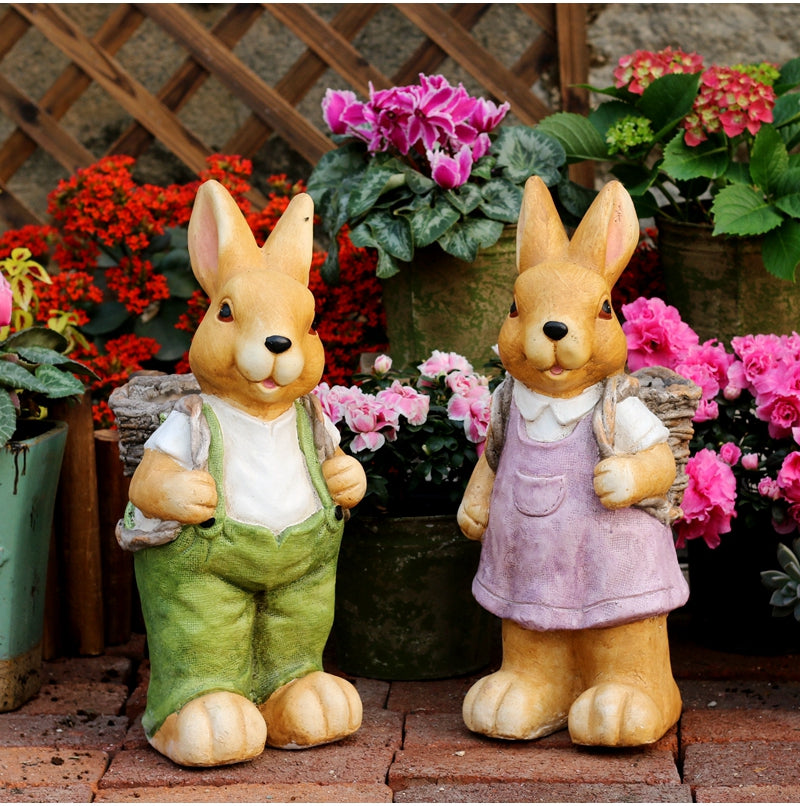 Rabbit Statues. Bunny Flower Pot. Garden Courtyard Decoration. Villa Outdoor Decor Gardening Ideas