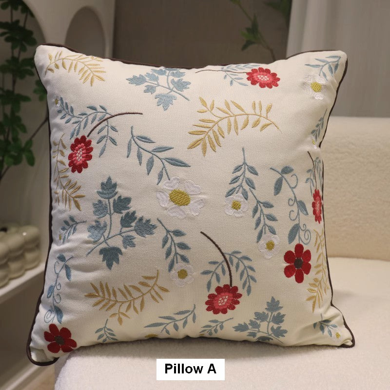 Decorative Throw Pillows for Couch, Embroider Flower Cotton Pillow Covers, Spring Flower Decorative Throw Pillows, Farmhouse Sofa Decorative Pillows