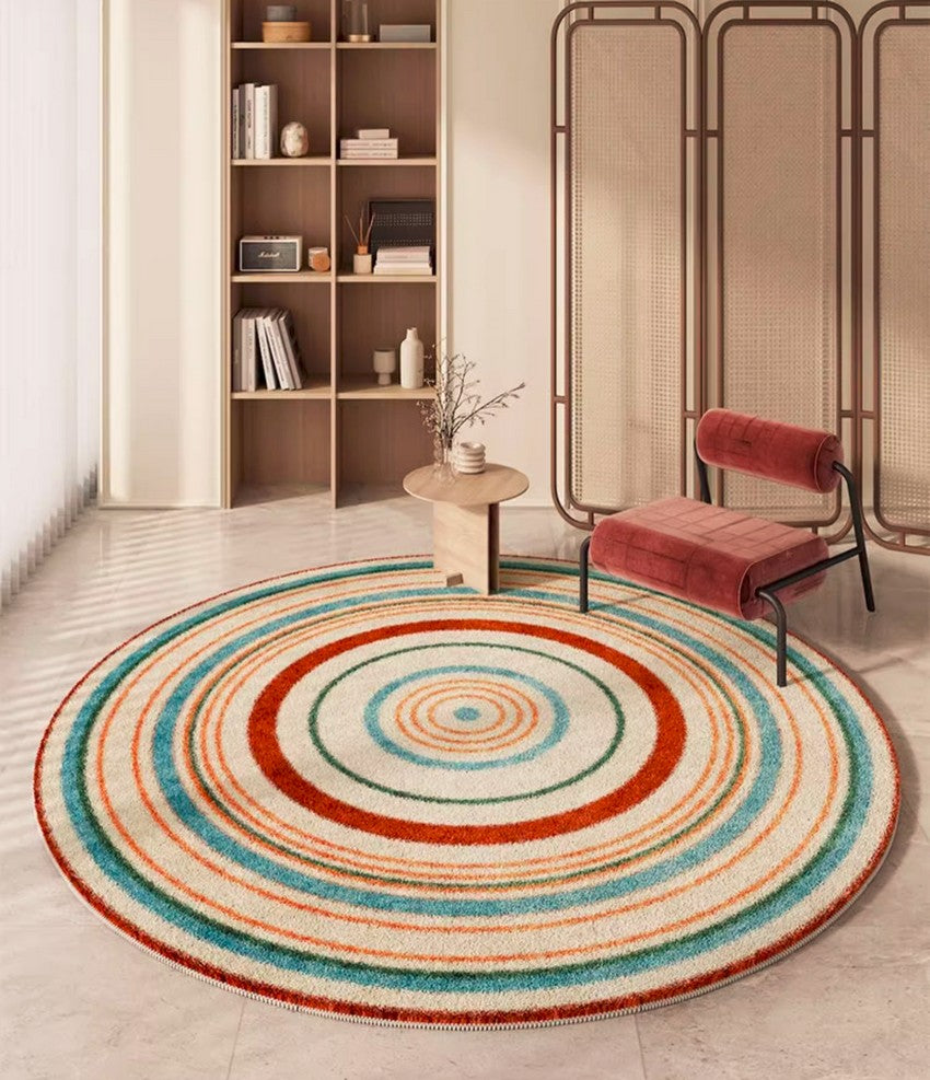 Abstract Contemporary Round Rugs, Geometric Modern Rugs for Bedroom, Thick Round Rugs for Dining Room, Modern Area Rugs under Coffee Table
