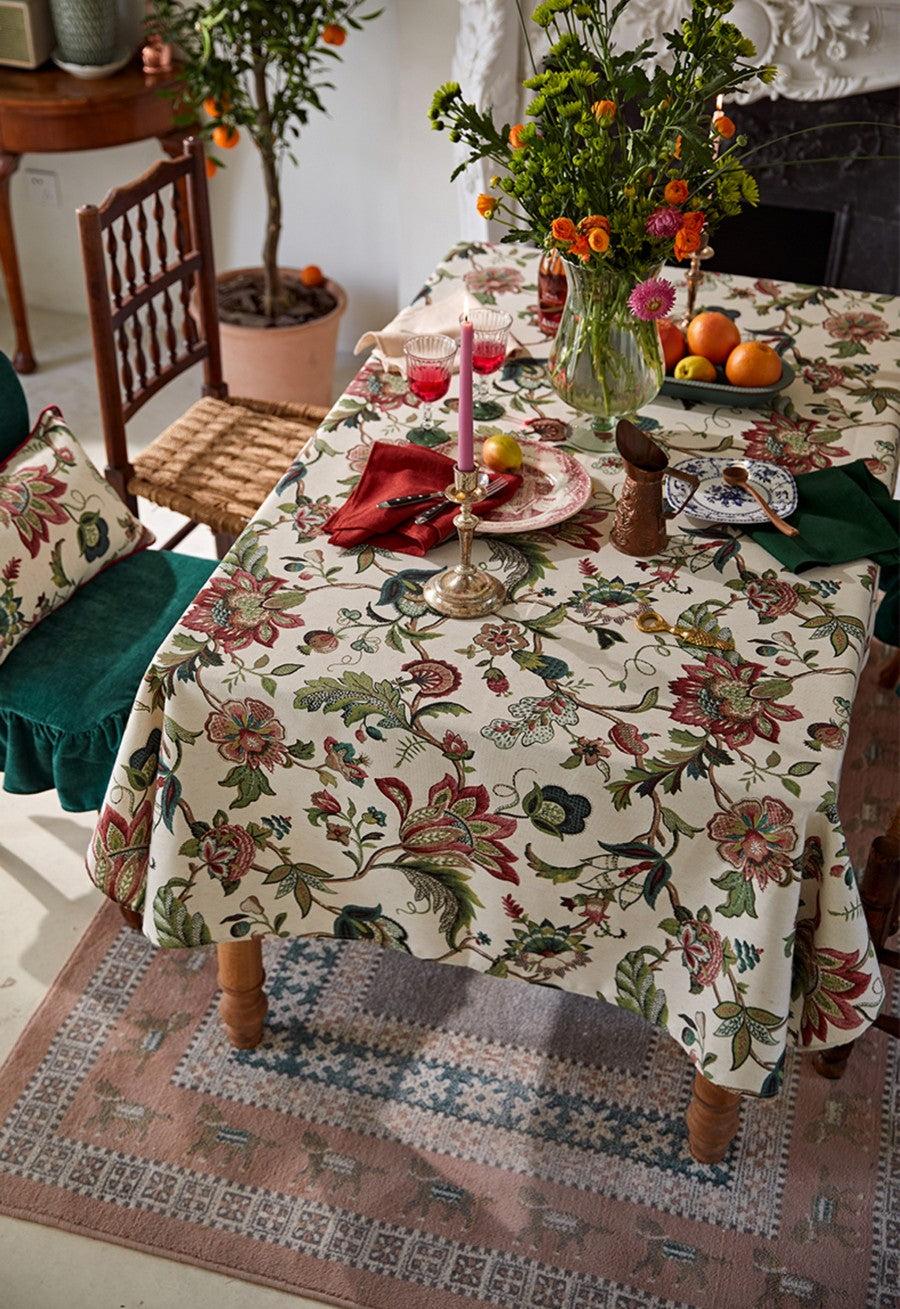 Rustic Garden Floral Tablecloth for Round Table, Spring Flower Table Cover for Kitchen, Modern Rectangular Tablecloth Ideas for Dining Room Table