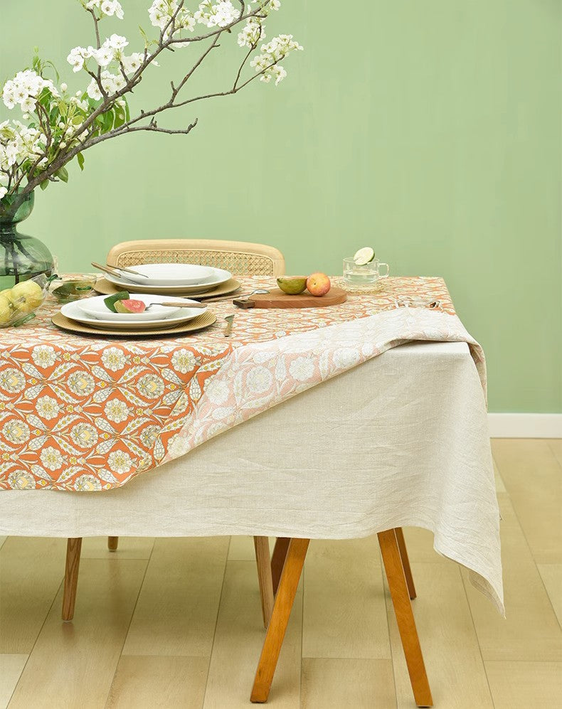 Modern Square Tablecloth, Bohemia Oriental Bilayer Tablecloths, Country Farmhouse Tablecloth for Round Table, Large Rectangle Table Covers for Dining Room Table, Rustic Table Cloths for Kitchen