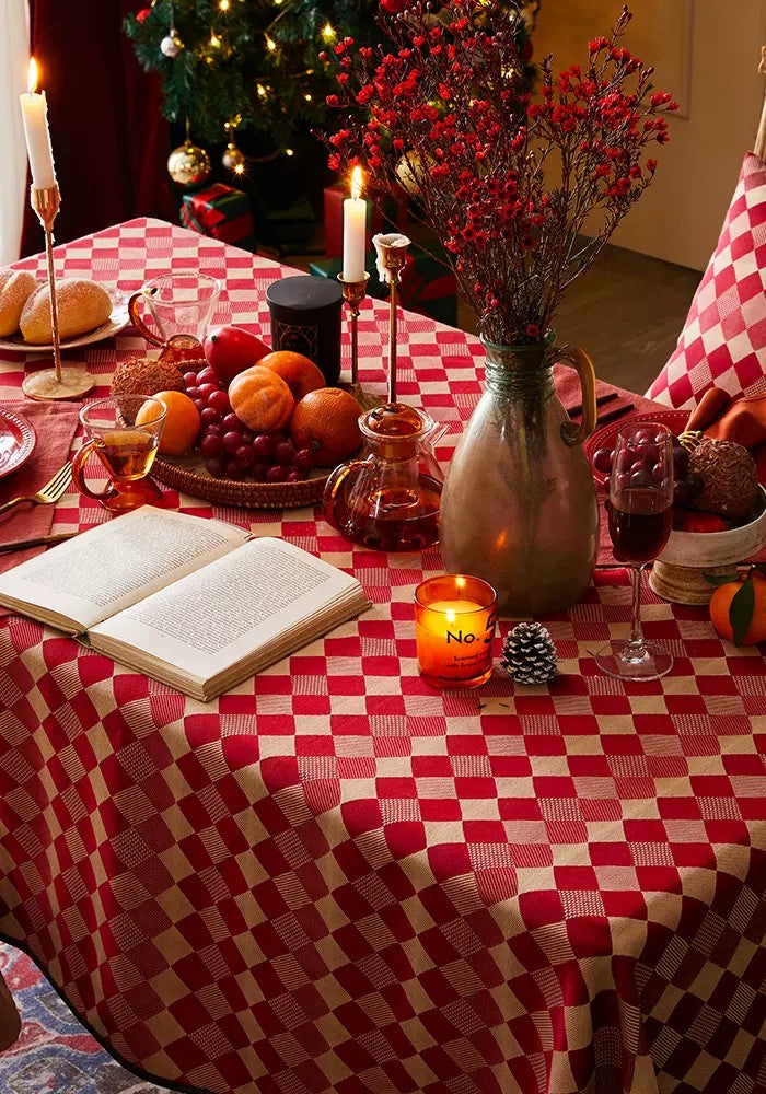 Modern Rectangle Tablecloth for Dining Room Table, Red Checked Table Cloth, Square Tablecloth for Round Table