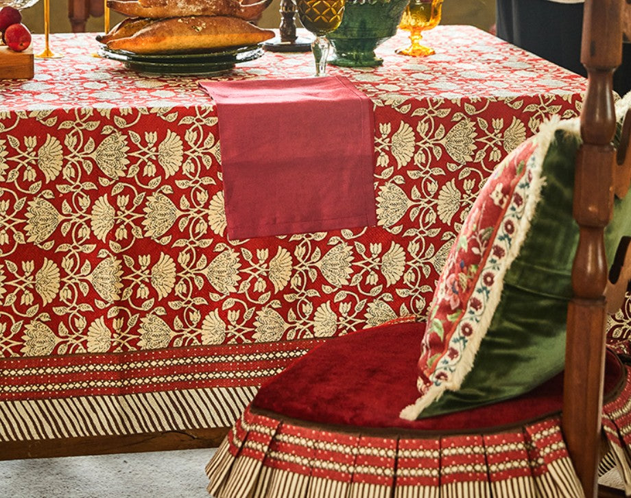 Extra Large Modern Rectangle Tablecloth for Round Table, Red Flower Pattern Table Covers for Dining Table, Red Table Cloth for Oval Table