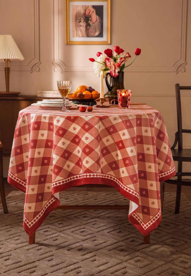 Red Heart-shaped Table Cover for Dining Room Table, Holiday Red Tablecloth for Dining Table, Modern Rectangle Tablecloth for Oval Table