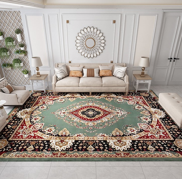 Luxury Green Rugs for Living Room, Large Royal Flower Pattern Floor Rugs in Bedroom, Oriental Floor Carpets under Dining Room Table