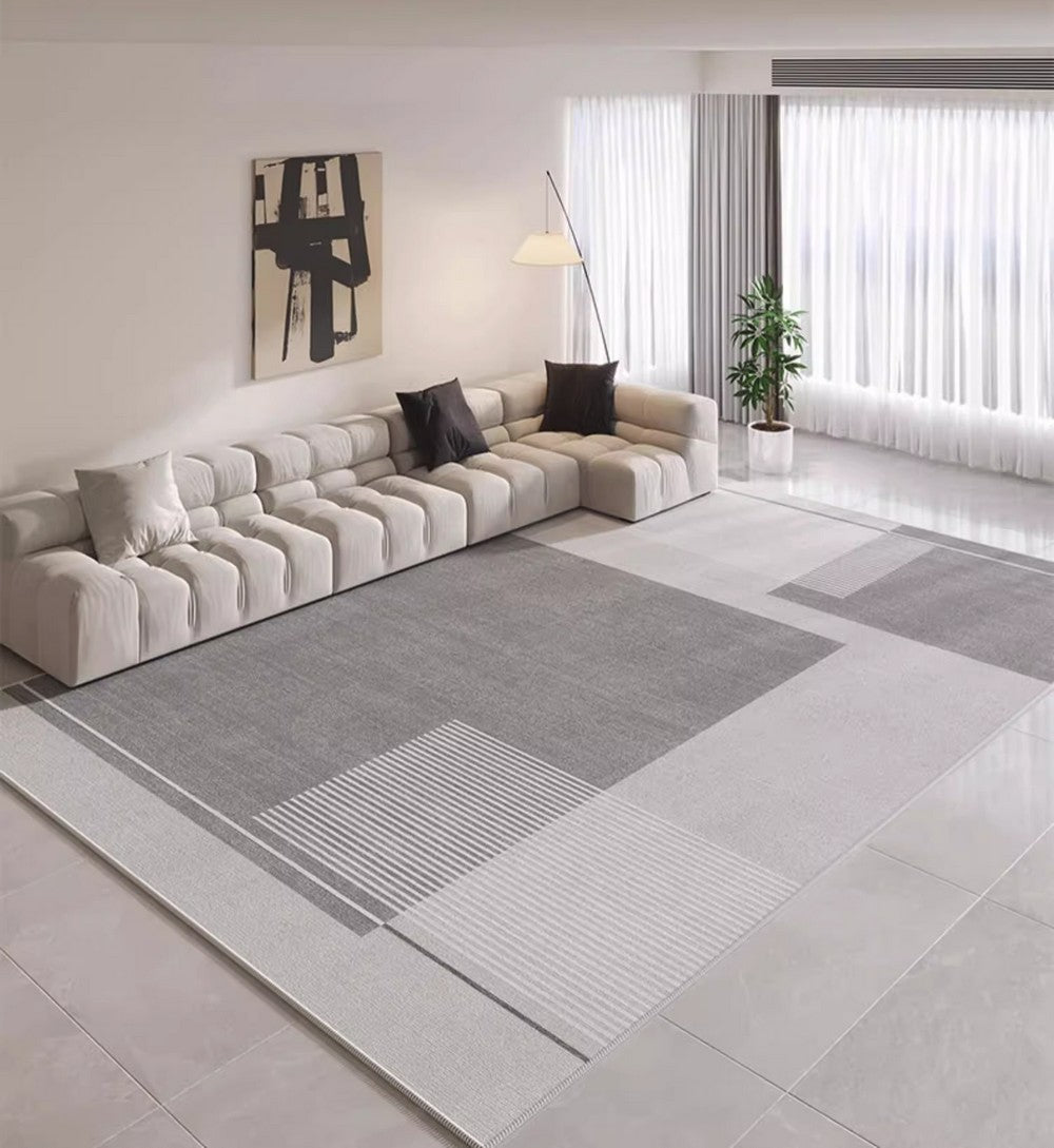 Simple Grey Modern Rugs for Living Room, Contemporary Modern Rugs for Bedroom, Gray Modern Rugs for Dining Room, Abstract Geometric Modern Rugs for Sale