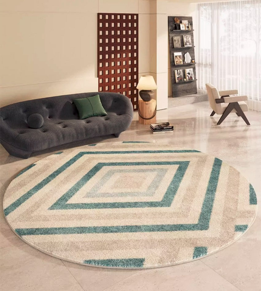 Simple Abstract Contemporary Round Rugs, Modern Area Rugs under Coffee Table, Geometric Modern Rugs for Bedroom, Thick Round Rugs for Dining Room