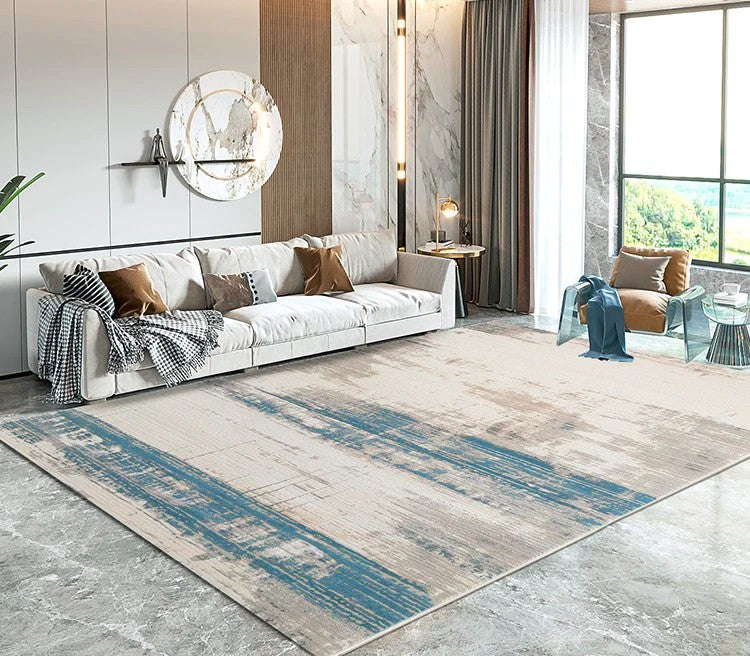 Gray Blue Contemporary Rugs for Dining Room, Oversized Geometric Modern Rug Placement Ideas for Living Room, Abstract Modern Rug Ideas for Bedroom