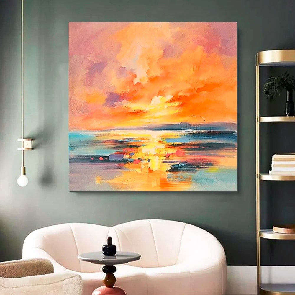 Abstract Landscape Painting, Sunrise Painting, Large Landscape Painting for Living Room, Hand Painted Art, Bedroom Wall Art Ideas, Modern Paintings for Dining Room