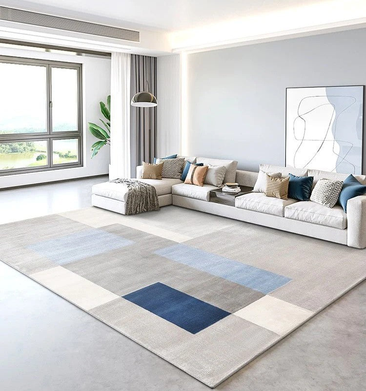 Living Room Modern Rugs, Large Modern Area Rugs in Dining Room, Large Contemporary Rugs for Office, Blue Geometric Modern Rugs