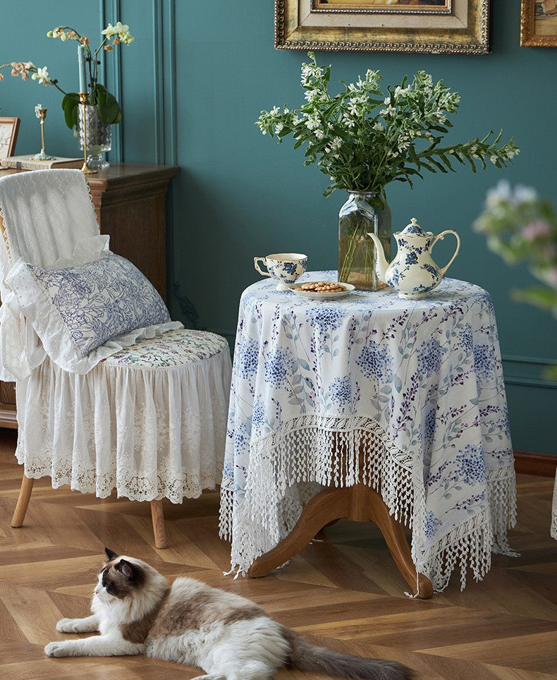 Flower Lace Tablecloth for Dining Room Table, Natural Spring Farmhouse Rectangle Table Cloth for Home Decoration, Square Tablecloth for Round Table