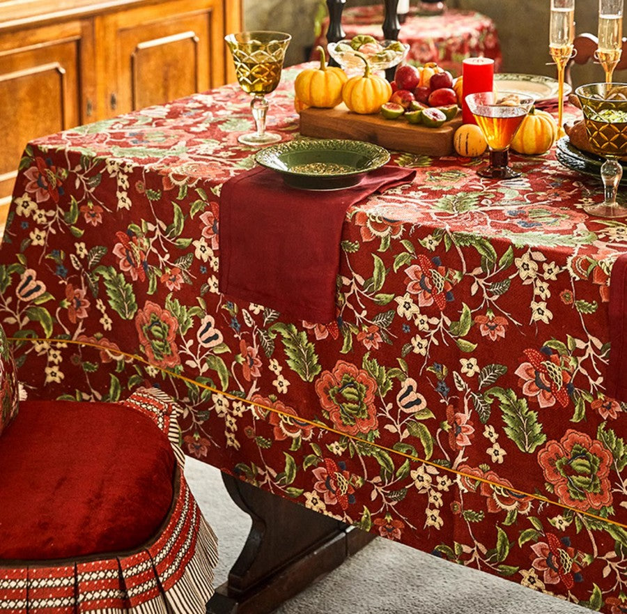 Large Modern Rectangle Tablecloth for Dining Table, Azalea Flower Pattern Table Covers for Dining Table, Red Flower Pattern Table Cloth for Oval Table