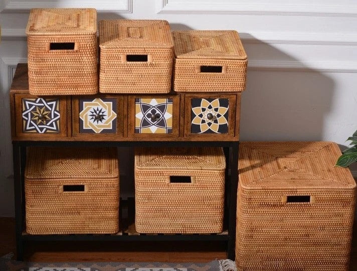 ECEGEVA Storage Baskets for Shelves, Rectangular Fabric Storage Baskets for  Toys Books, Decorative Storage Baskets with Handles for Organizing Home