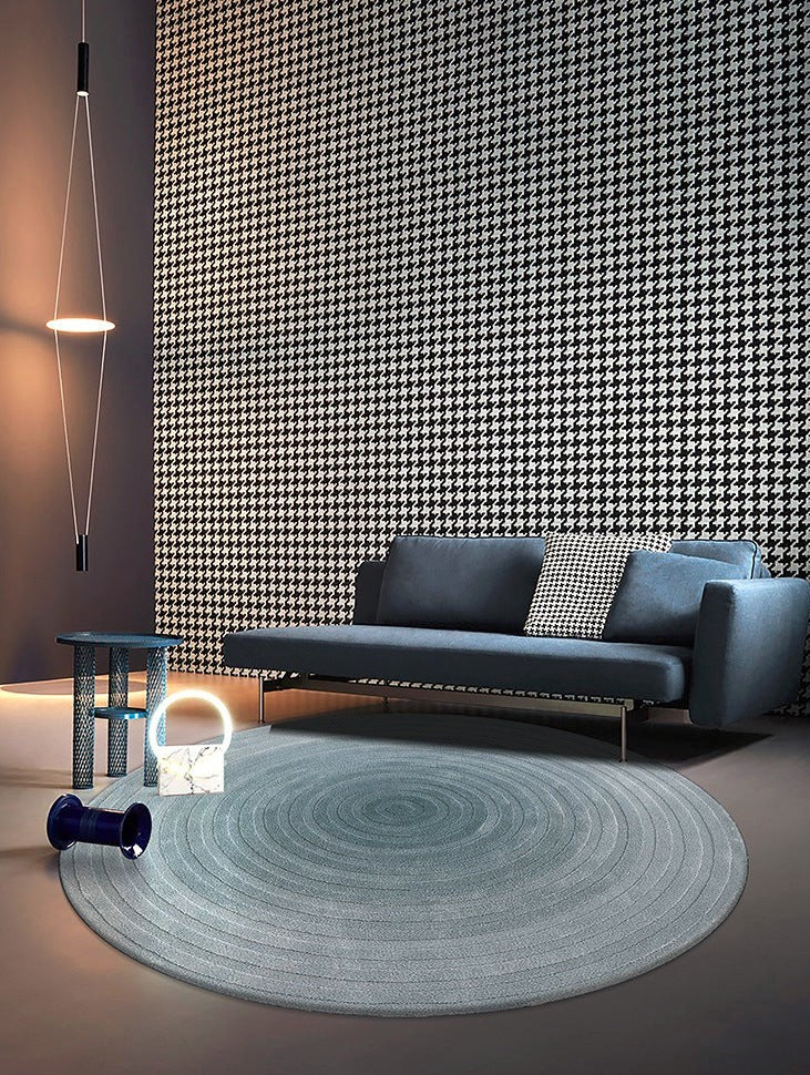 Simple Modern Rugs under Coffee Table, Living Room Contemporary Modern Rugs, Geometric Blue Wool Rugs for Dining Room, Abstract Modern Round Rugs for Bedroom