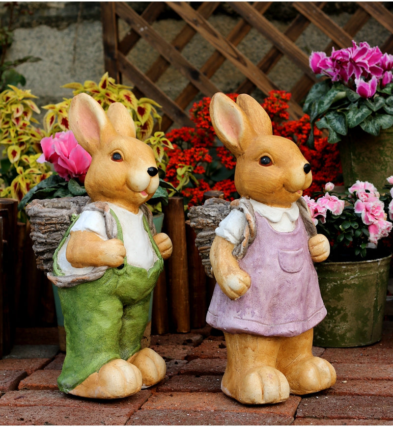 Rabbit Statues, Bunny Flower Pot, Garden Courtyard Decoration, Villa Outdoor Decor Gardening Ideas