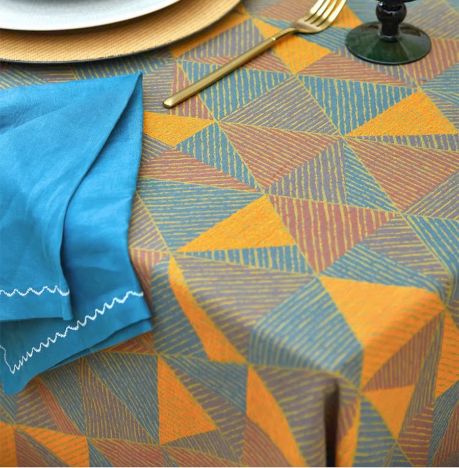 Cotton Triangle Pattern Tablecloth for Kitchen, Table Cloth, Extra Large Rectangle Table Covers for Dining Room Table, Square Tablecloth for Coffee Table
