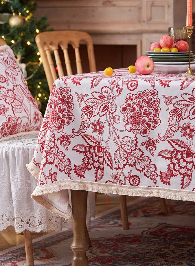 Flower Pattern Tablecloth for Holiday Decoration, Square Tablecloth for Round Table, Large Cotton Rectangle Tablecloth for Home Decoration, Farmhouse Table Cloth Dining Room Table