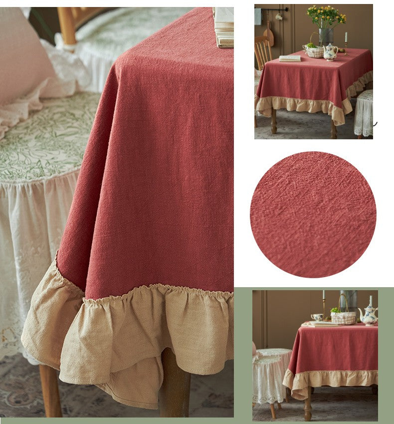 Square Tablecloth for Round Table, Red Modern Table Cloth, Ramie Tablecloth for Home Decoration, Extra Large Rectangle Tablecloth for Dining Room Table