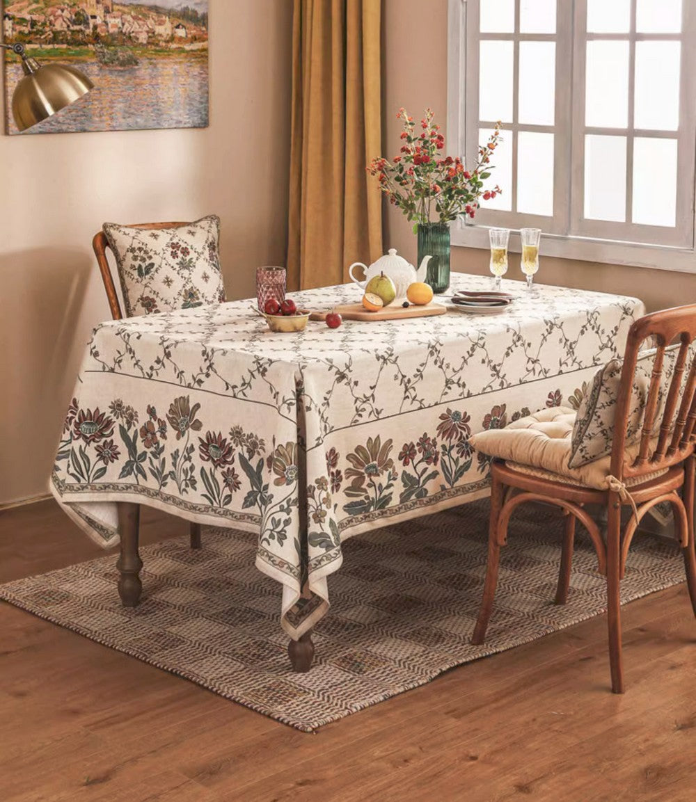 Farmhouse Table Cloth for Oval Table, Rustic Flower Pattern Linen Tablecloth for Round Table, Modern Rectangle Tablecloth Ideas for Dining Room Table