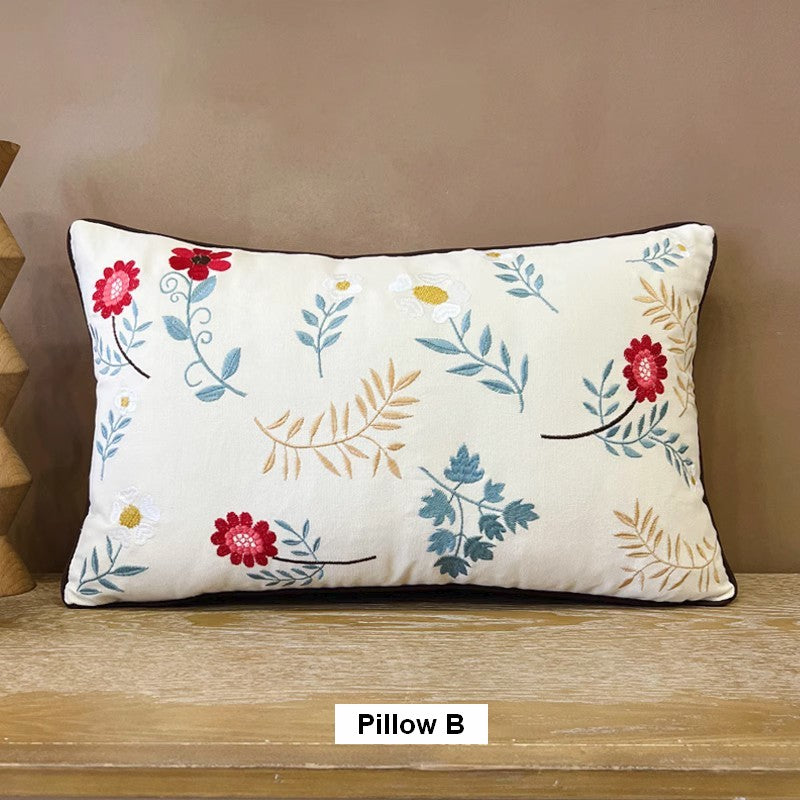 Decorative Throw Pillows for Couch, Embroider Flower Cotton Pillow Covers, Spring Flower Decorative Throw Pillows, Farmhouse Sofa Decorative Pillows