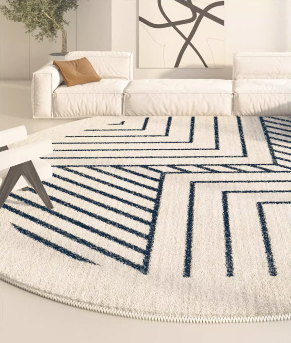 Contemporary Round Rugs for Dining Room, Abstract Round Rugs Next to Bedroom, Geometric Modern Rug Ideas under Coffee Table