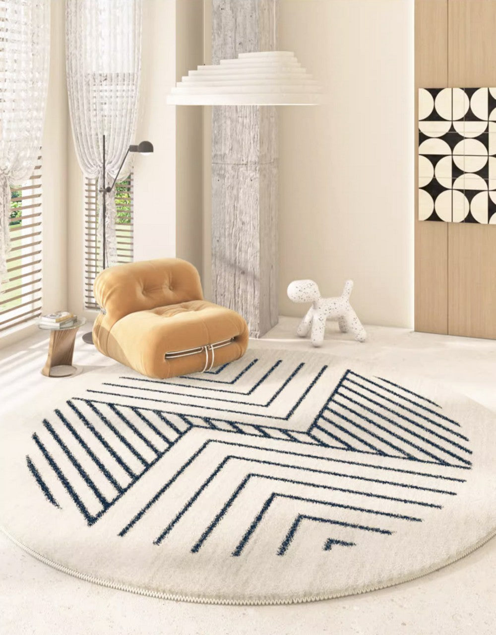 Contemporary Round Rugs for Dining Room, Abstract Round Rugs Next to Bedroom, Geometric Modern Rug Ideas under Coffee Table