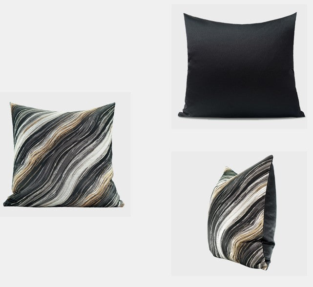 Simple Throw Pillow for Interior Design, Modern Black Gray Golden Lines Decorative Throw Pillows, Modern Sofa Pillows, Contemporary Square Modern Throw Pillows for Couch