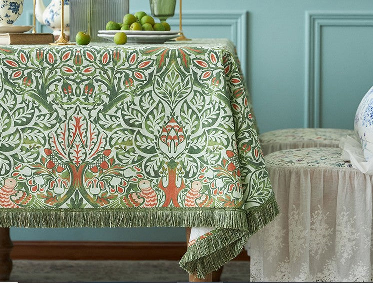 Green Flower Pattern Tablecloth for Home Decoration, Large Square Tablecloth for Round Table, Extra Large Rectangle Tablecloth for Dining Room Table