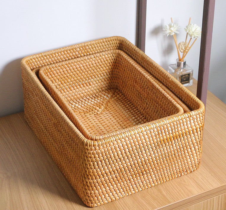 Rectangular Storage Basket for Living Room, Kitchen Storage Baskets, Woven Storage Baskets, Rattan Storage Baskets for Shelves