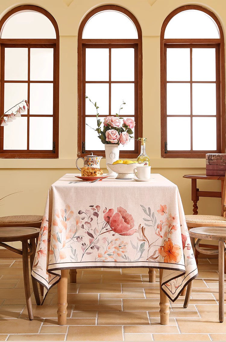 Extra Large Modern Tablecloth, Spring Flower Rustic Table Cover, Rectangle Tablecloth for Dining Table, Square Linen Tablecloth for Coffee Table