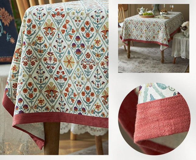 Large Rectangle Tablecloth for Home Decoration, Square Tablecloth for Round Table, Farmhouse Table Cloth Dining Room Table, Flower Pattern Tablecloth