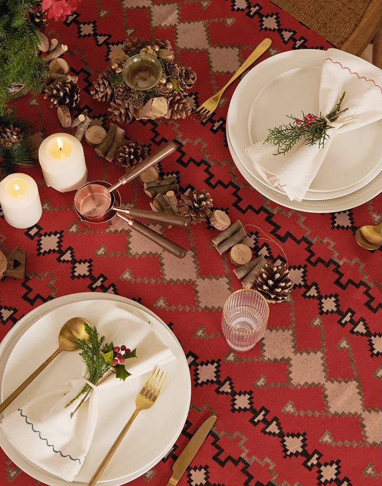 Red Christmas Holiday Tablecloth for Oval Table, Large Modern Rectangle Tablecloth for Dining Room Table, Square Table Covers for Kitchen, Farmhouse Table Cloth for Round Table