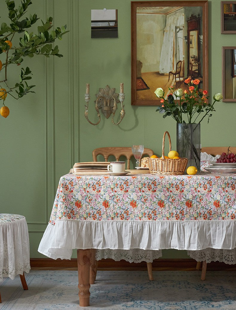 Extra Large Rectangle Tablecloth for Dining Room Table, Natural Spring Flower Farmhouse Table Cloth, Flower Pattern Cotton Tablecloth, Square Tablecloth for Round Table