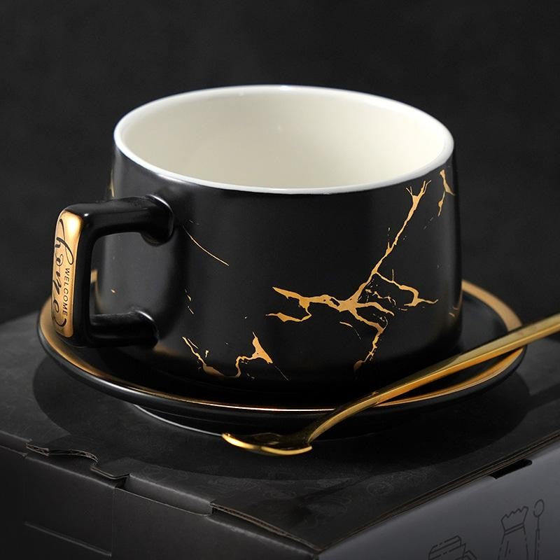 Black Coffee Cup, White Coffee Mug, Tea Cup, Ceramic Cup, Coffee Cup and Saucer Set