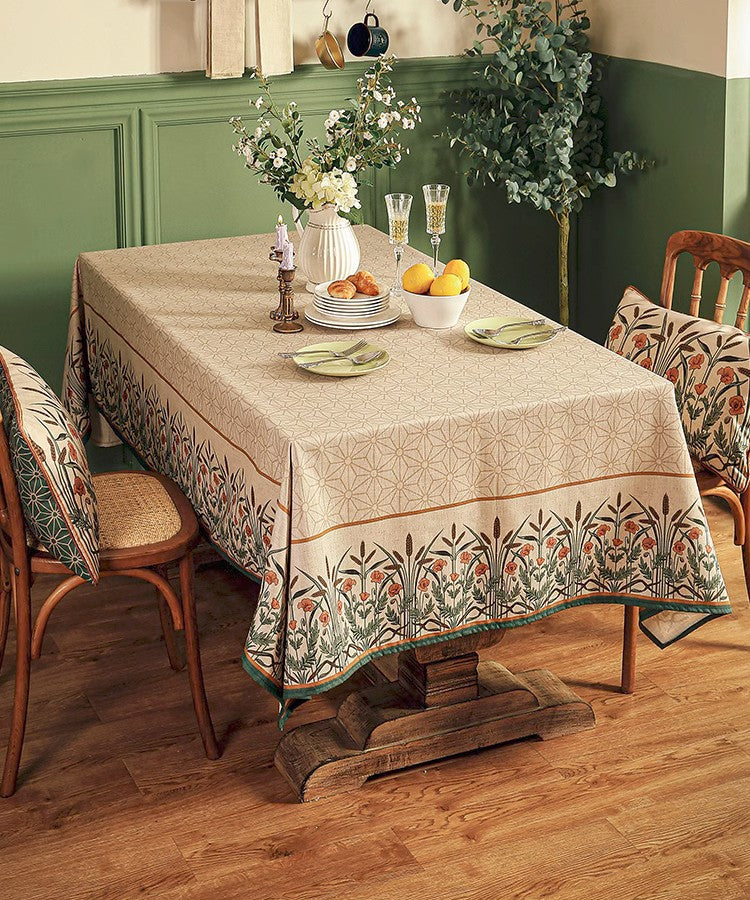 Modern Rectangle Tablecloth Ideas for Dining Room Table, Farmhouse Table Cloth for Oval Table, Rustic Flower Pattern Linen Tablecloth for Round Table