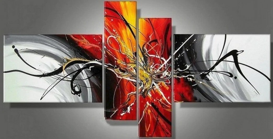 Paintings for Living Room, Modern Canvas Painting, Abstract Acrylic Painting, 4 Piece Canvas Painting, Hand Painted Art
