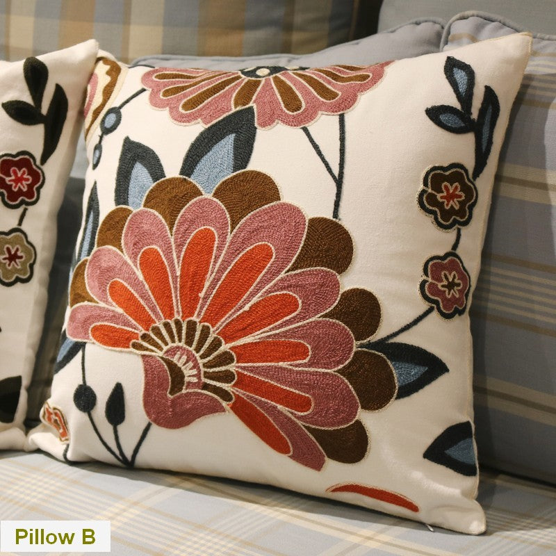 Decorative Pillows for Sofa, Flower Decorative Throw Pillows for Couch, Embroider Flower Cotton Pillow Covers