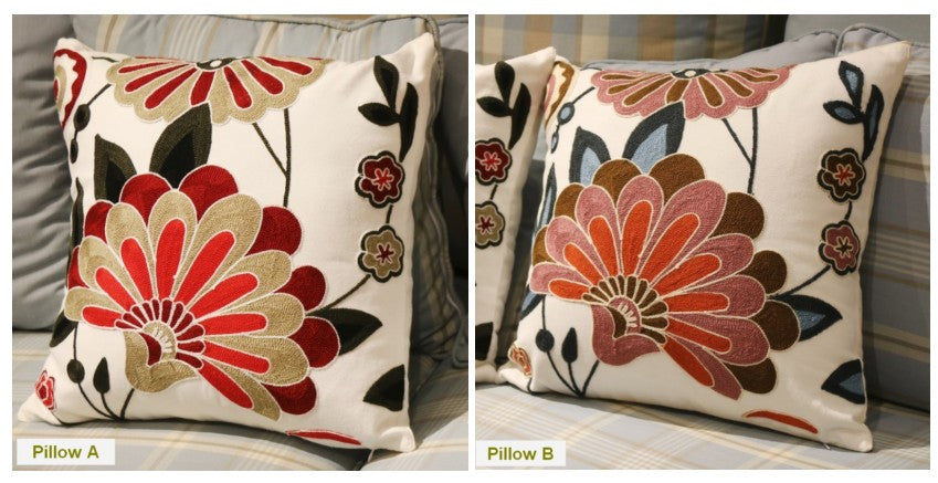 Decorative Pillows for Sofa, Flower Decorative Throw Pillows for Couch, Embroider Flower Cotton Pillow Covers