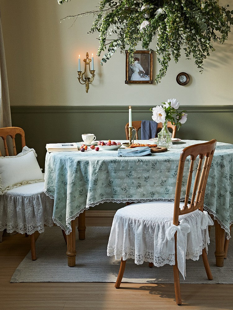 Light Green Rectangle Tablecloth Ideas for Dining Room Table, Flower Pattern Tablecloth for Round Table, Rustic Farmhouse Table Cover for Kitchen