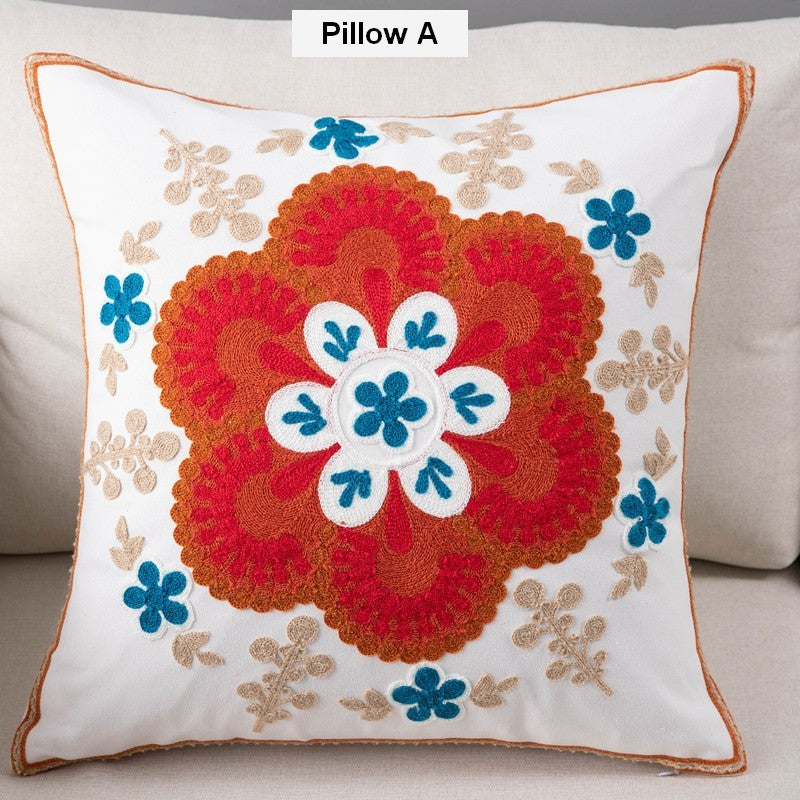 Decorative Sofa Pillows for Couch, Embroider Flower Cotton Pillow