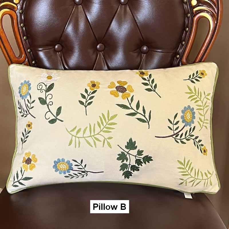 Farmhouse Decorative Throw Pillows, Spring Flower Sofa Decorative Pillows, Embroider Flower Cotton Pillow Covers, Flower Decorative Throw Pillows for Couch