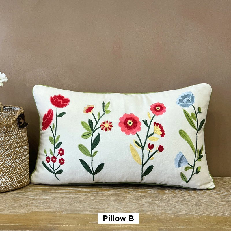 Throw Pillows for Couch, Spring Flower Decorative Throw Pillows, Farmhouse Sofa Decorative Pillows, Embroider Flower Cotton Pillow Covers